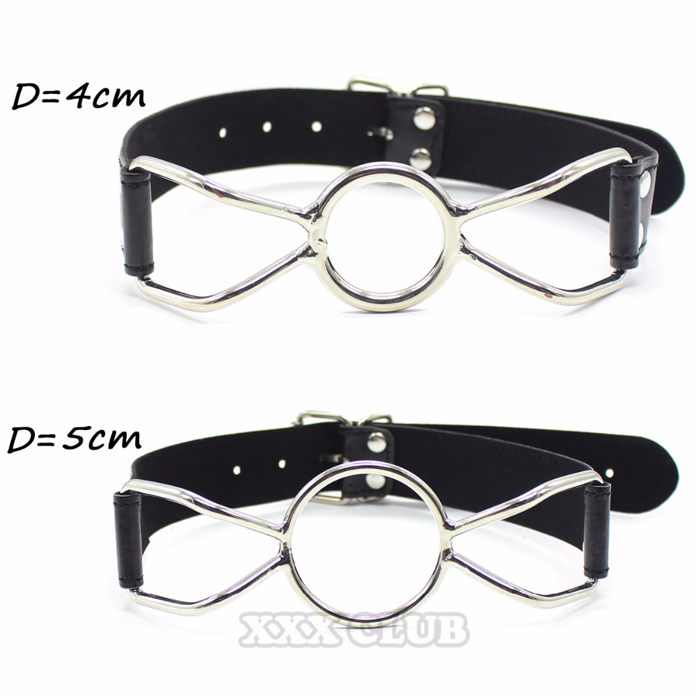 Leather sex toys Ring Gag Flirting Open Mouth with O Ring during sexual bondage BDSM roleplay