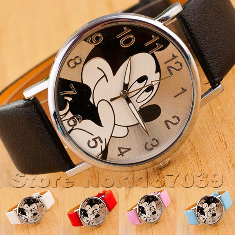 Mouse cartoon watch children kids quartz wristwatch boy clock girl cute child gift leather wrist watches