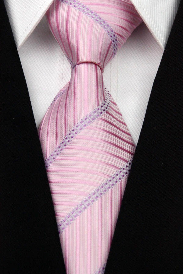NT0055 Pink Purple Stripe Smooth Jacquard Woven Classic Silk Polyester Mans Attractive Business Wedding Tie Casual