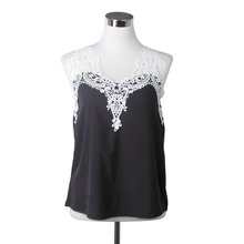 2016 New Hollow Out Solid Color Sexy Retro Women Chiffon Tank Tops Summer Lace Collar Sleeveless White Gift Free Shipping