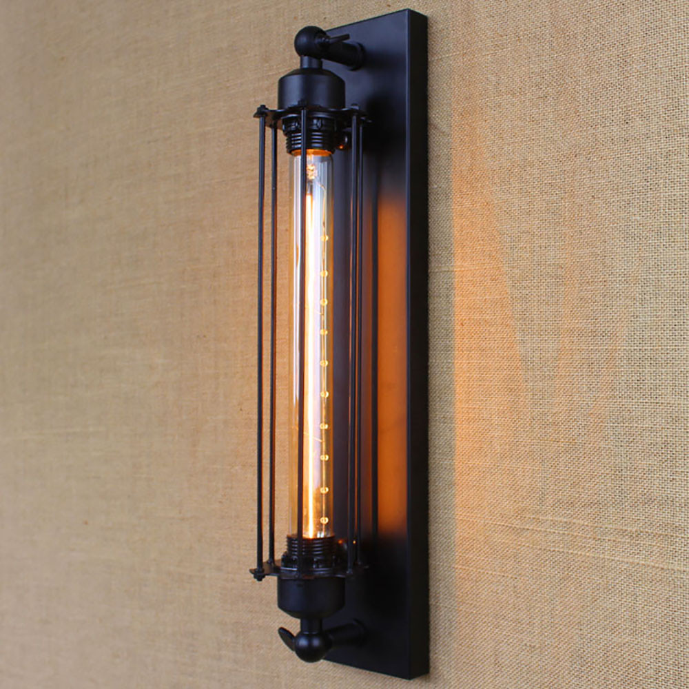 Vintage Antique Black Rust Iron Pipe Wall Lamp Vanity