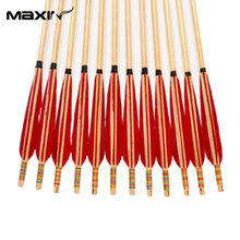 12x Handmade White Pine Wood Arrow Colorful Decoration 80cm Sheild Archery Red Turkeys Feather Iron Head