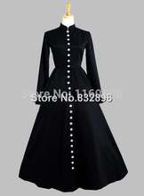 Gothic Black Thai Silk Button in the Front Victorian Era Dress