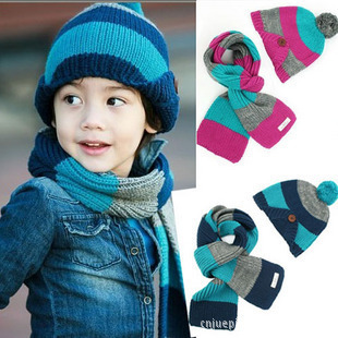 Baby Cap Autumn Winter hats spring Kid Hat scarf set Kids Beanie Hats Knit headgear