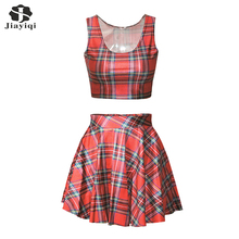 Fashion Tartan Design Red Womens Skirt And Top 2 Piece Sets Casual Women Suits Particular Cocktail Party Skirt Set