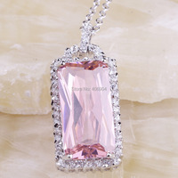 lingmei Alluring Lady Emerald Pink Topaz White Sapphire 925 Silver Pendant Chain Necklace Noble Women European Jewelry Wholesale