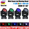 Freeshipping 4xLOT 7 12W RGBW 4IN1 Zoom Led Moving Head Light Wash Beam 2in1 Effect DMX