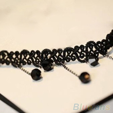 Women Black Beads Pendant Crystal Bib Chain Jewelry Collar Choker Necklace 1PYL
