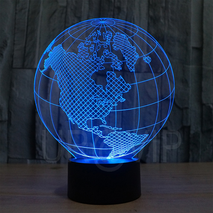 JC-2818 Amazing 3D Illusion led Table  Lamp Night Light with America earth shape with 7 color light