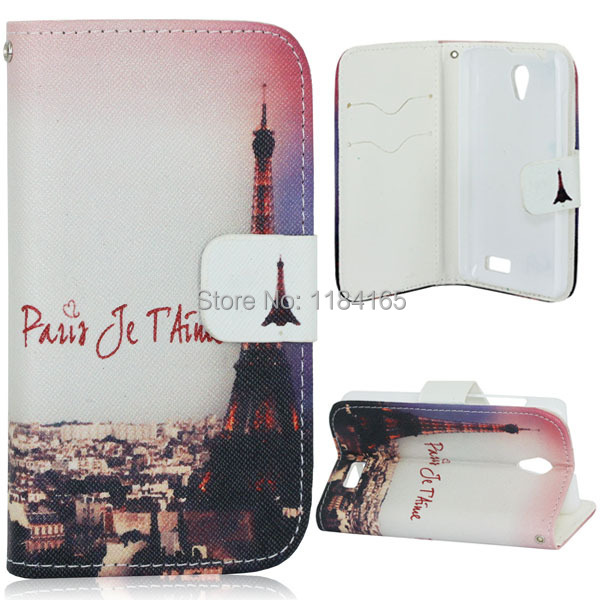 LEN-1225C_1_Paris Eiffel Tower Pattern Leather Case with Credit Card Slots Holder for Lenovo A319