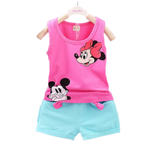 2016 New Cartoon Minnie Mickey Summer Baby Boy Girl Clothing Set 2PCS Vest+ Shorts Suit Kids Child Casual Children Clothes