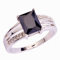lingmei Wholesale Sexy Emerald Black Spinel White Sapphire Silver Ring Size 6 7 8 9 10 11 12 Jewelry For Party Free Ship