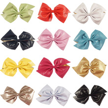 7″ Big Leather Hair Bows For Sweet Girls Solid Hairbows With Alligator Clip High Quality Leather Hair Accessories