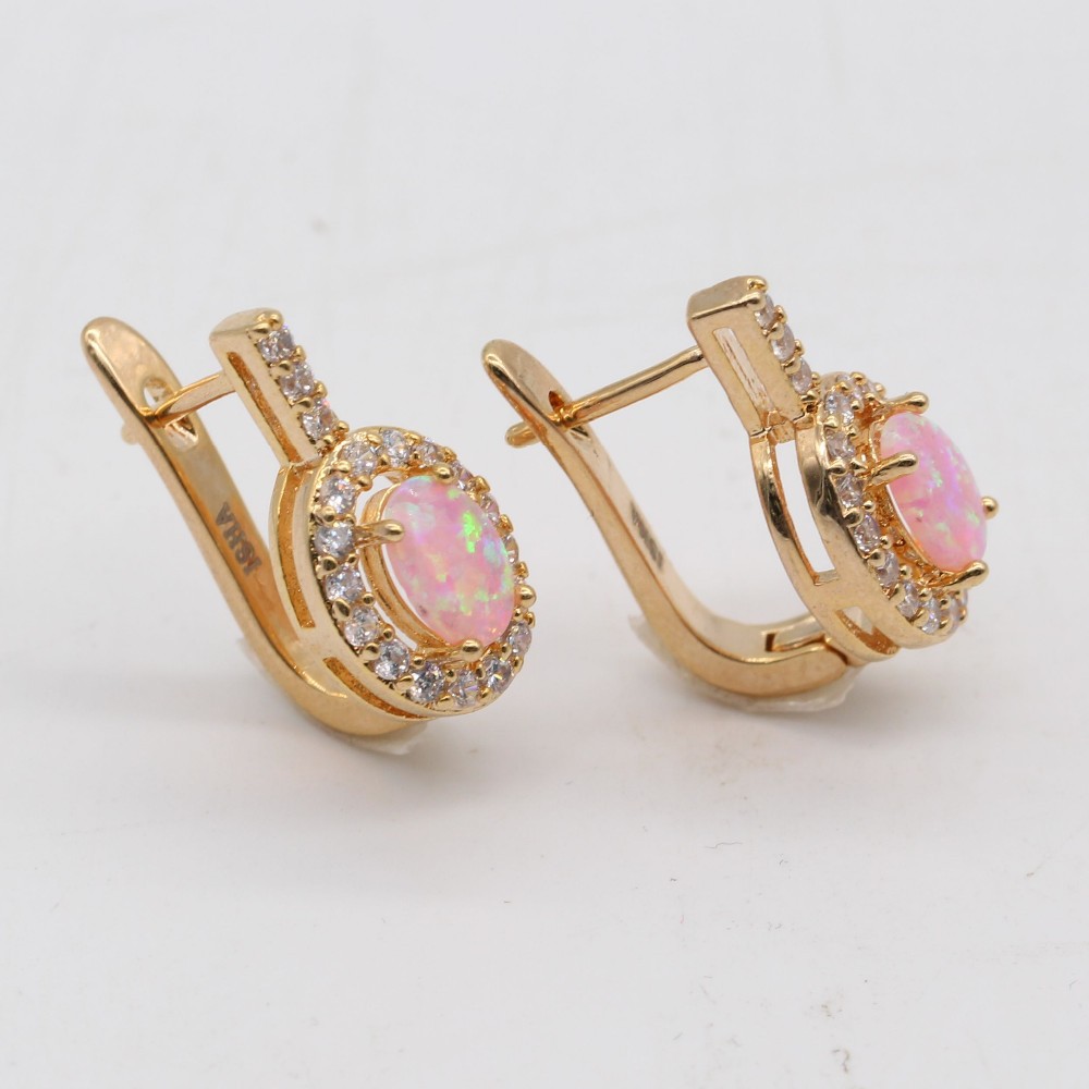 JINYAO Jewelry Nobby Fire Opal 925 Gold Plated Zirconia Earrings For Anniversary 5colors