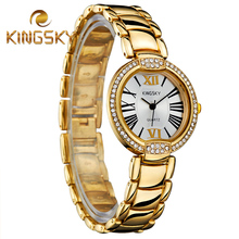 Diamond Roman Numerals Gold Quartz Kingsky Watch Dress 2015 Fashion Casual Alloy Lady Two Tone Classic