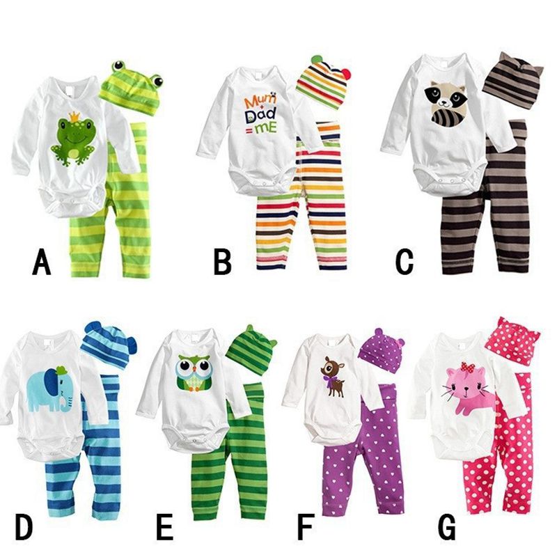 Baby boy fashion style 3pcs(Long-sleeved Romper+hat+pants)baby boy clothes 2015 new character clothing set baby boy Freeshipping