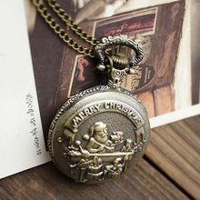 Merry Christmas Santa Claus Children Xmas Gift Necklace Relogio De Bolso Pocket Watch Relogio De Bolso
