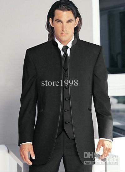 Classic Style Groom Tuxedos Mandarin Lapel Groomsmen Men Wedding SuitsJacket+Pants+Tie+VestM433