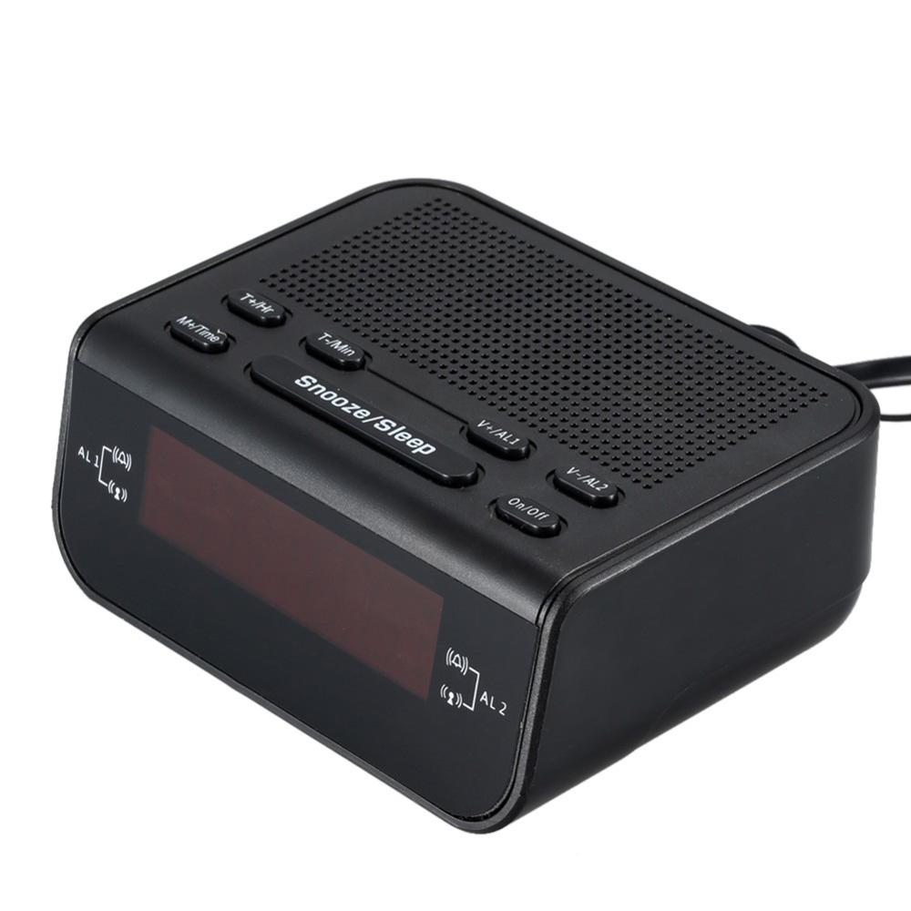 Modern Design Compact Digital Alarm Clock FM Radio with Dual Alarm Buzzer Snooze Sleep Function Red LED Timer Easy to Read