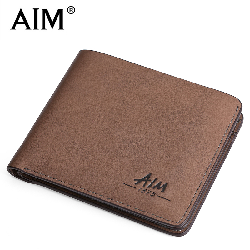 Genuine AIM men's head layer cowhide short leather leather wallet wallet Mens Leather Wallet