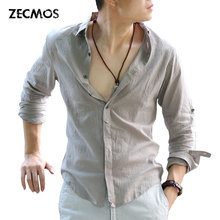 Zecmos Cotton Linen Shirts Man Summer White Shirt Social Gentleman Shirts Men Ultra Thin Casual-shirt British Fashion Clothes