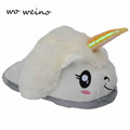 Wo weino Women men Plush Unicorn Slippers Cosplay Pantufas Licorne Creative Funny Home Soft Shoes