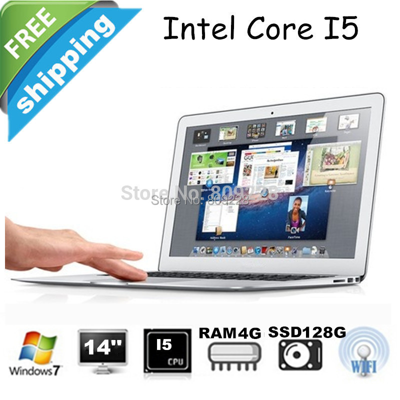 Free shipping14 inch with metal case ultrabook laptop notebook computer intel core I5 1 7Ghz 4GB