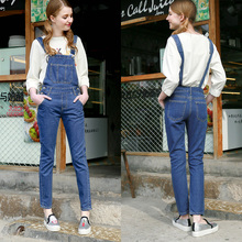2016 New Plus size Korean New Womens Jumpsuit Denim Overalls Casual Skinny Girls Pants Jeans