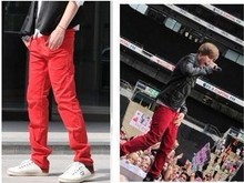 Justin Bieber B treasure with money tight pencil pants feet Justin big red pants
