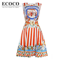 Original Runway Vintage Casual Stripe Angle Print Sleeveless Tank Short Summer Red Dress Women Lady Large