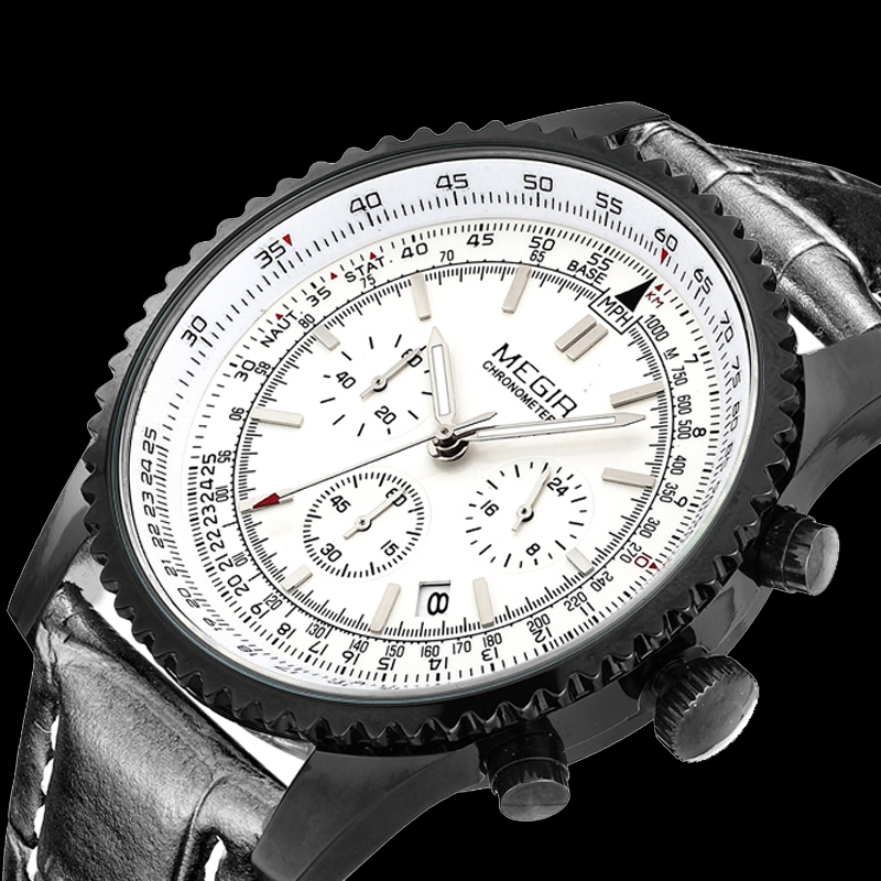 MEGIR men watch brand luxury watches the highest military 24 hour chronograph hand 6 men leather