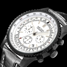 Megir hombres reloj de la marca de lujo de relojes más alta militar 24 horas cronógrafo mano 6 hombres de cuero reloj Relogio Masculino
