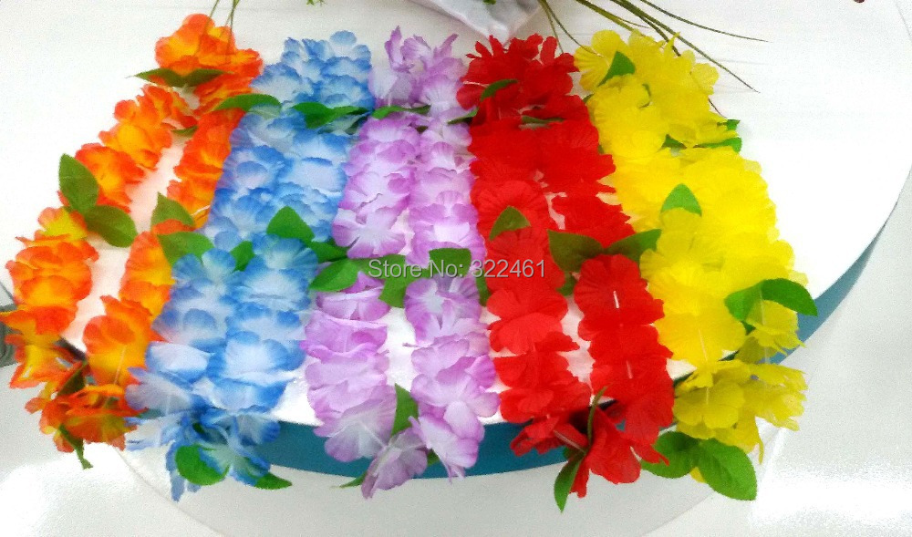 New 2014  weeding decoration 10pcs/lot hawaiian Flower lei Garlands with leaf  Hawaii Party  Dress Necklace artifical flowers
