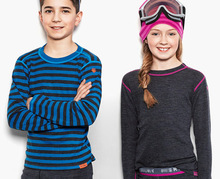 100% Merino wool kids thermal underwear Tops Shirt sports long sleeve T shirt boys girls for 1.5 to 14 years old