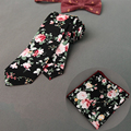 New Fashion Colorful Flower Necktie Handkerchief Cotton Set Pocket Square Bowtie 6cm Skinny Ties for Men