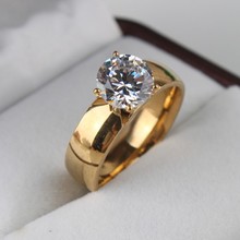 6mm Light Zircon CZ 18k gold plated 316L Stainless Steel finger engaging wedding rings for men