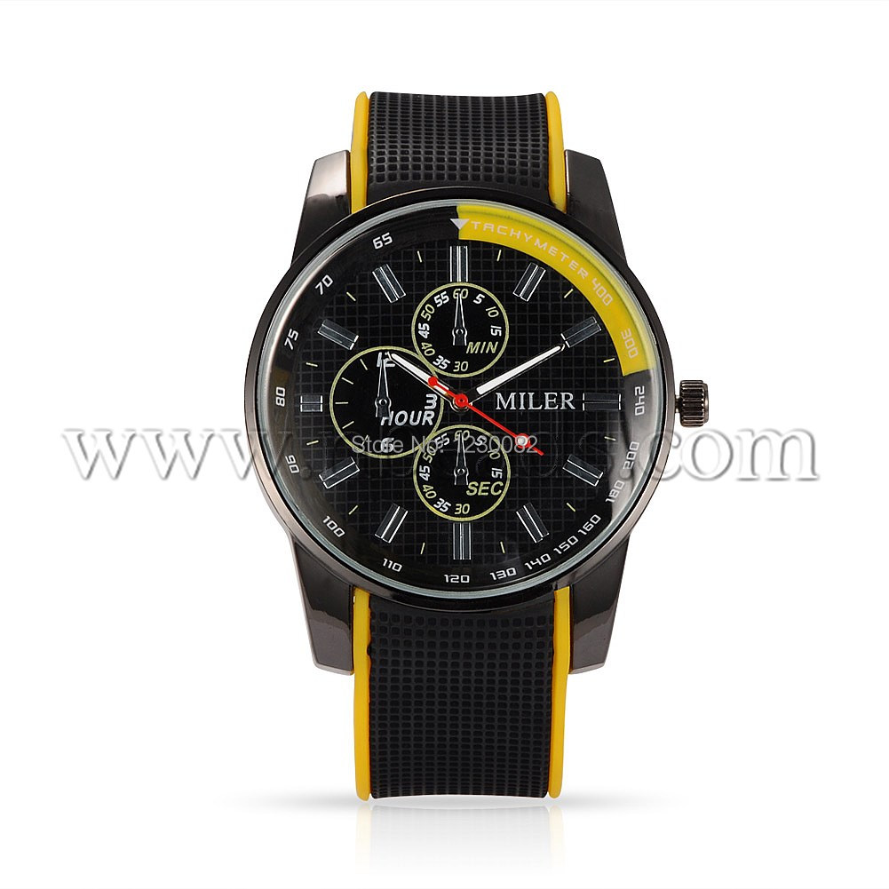 High Quality Stainless Steel Silicon Quartz Wrist Watch Yellow 260x22mm Watch Head 55x48x12mm