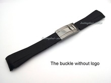 20mm New Men black strap silicone rubber watch diver band curved end middle polish deployment clasp buckle without logo