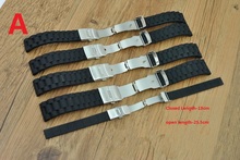 Watchband Black Soft comfortable Silicone Waterproof Diving Watchband Strap Deployment Clasp Free Shipping