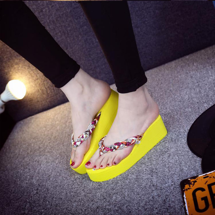 2016 Summer Women Sandals Fashion Ultra High Heels Flip Flops Women's Wedges Glitter Lace Beach sandals  Shoes