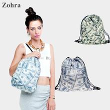 Dollar money 3D printing Women’s Men’s Gym Bags mochila feminina bolso de lazo Travel Handbag Rucksack drawstring bag backpacks