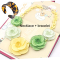 2016 Exquisite Acrylic Flower Choker Necklaces bracelet Jewelry sets for Women Brand Statement ZA Necklace Collier
