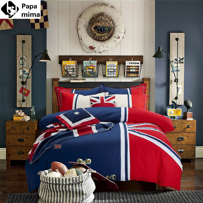 Luxury British style bedding set 4pcs cotton bedsheet duvet cover pillowcase bed linen red white stripe quilt doona bedclothes