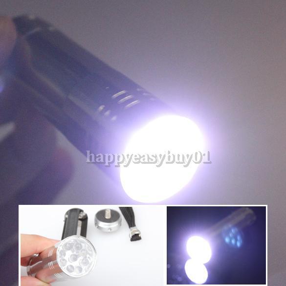 New Silver Mini Flashlight 9 LED Small Hand Torch FCI 