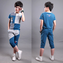 Medium-large boys summer clothing 2014 9-10-11 12-13-16 17 – – – 18 teenage short-sleeve set