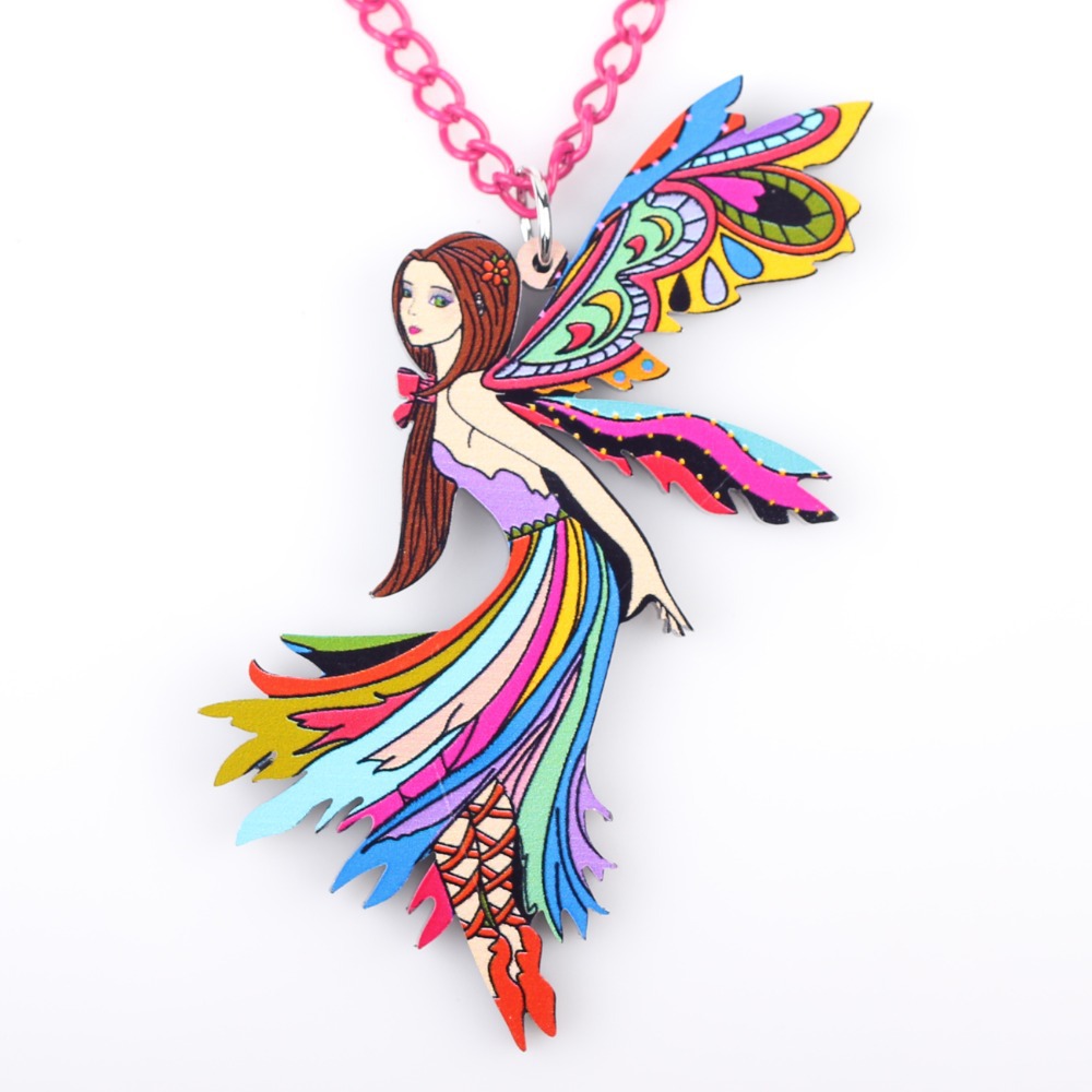 Bonsny Angel Fairy Doll Girls Pendant Acrylic Long Chain Dance Necklace Brand Fashion Jewelry For Women