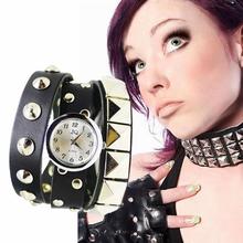 Venta caliente envío rápido moda motocicleta punky espiral herida remaches zurriago reloj correa de reloj para hombre del reloj de la mujer mejor precio