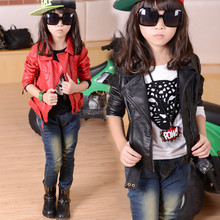 The new during the spring and autumn outfit 2015 girls fur coat cuhk children’s garment pure color tide thin PU leather jacket