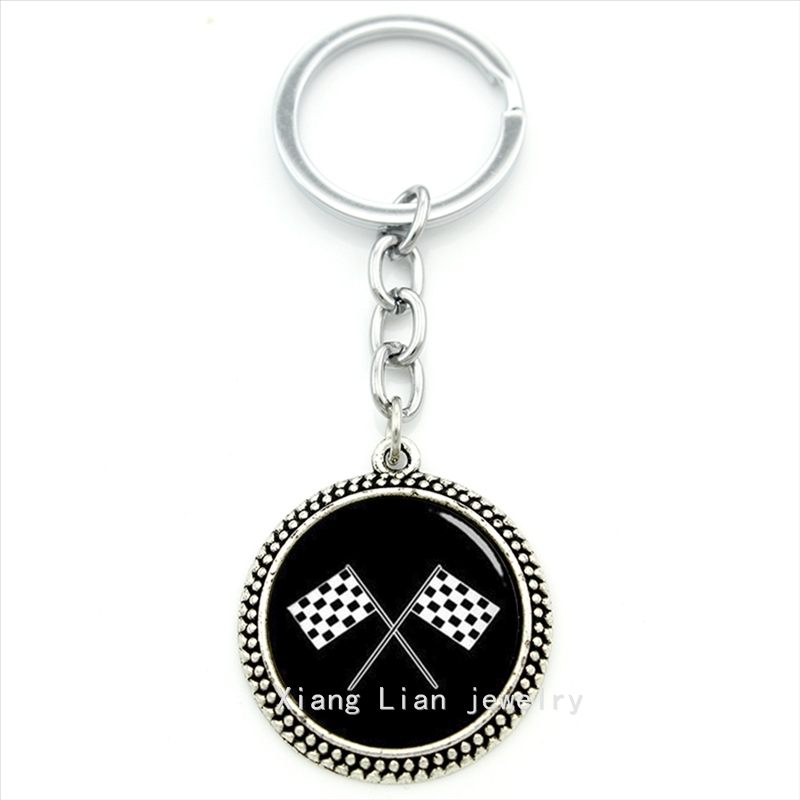 Vintage accessories white and black keychain racing font b chequered b font flag 4 checkered flags