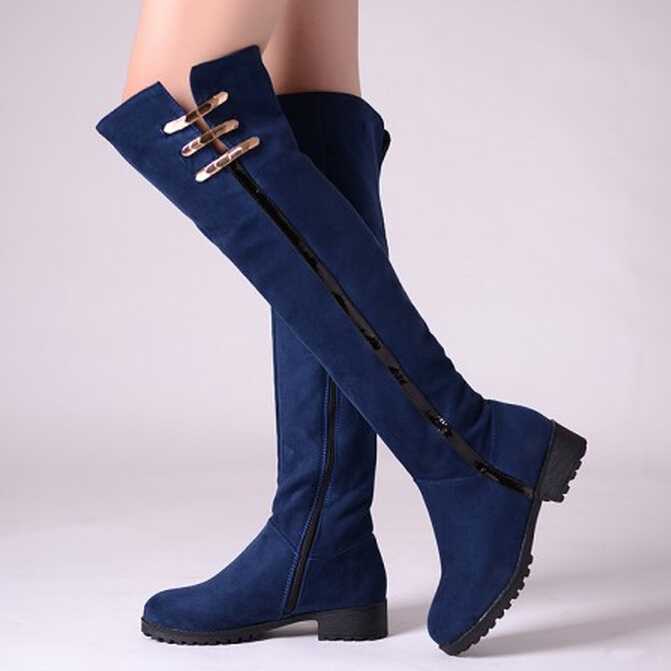 fashion women Chunky heel winter Knight Knee High Boots zipper Stretch Faux suede boots